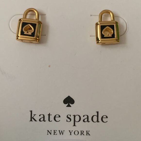 KATE SPADE Mini Lock and Spade Stud Earrings in Black/Gold - Picture 3 of 3
